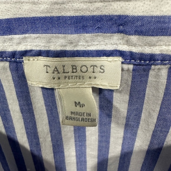 Talbots Striped Front Tie Roll Tab Sleeves Top Blouse Pullover Medium Petite - Picture 9 of 9